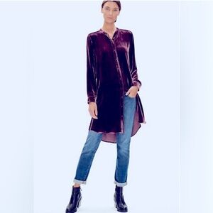Eileen Fisher Silk Velvet Long Sleeve Button Front Shirtdress Tunic holiday soft